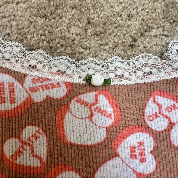 SOLD NWOT Aerie candy hearts lace stretch tank top with rose in brown /pink - Picture 2 of 7